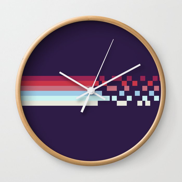 Classic 70s Style Retro Stripes Pixel Drops On Purple - Ariko Wall Clock