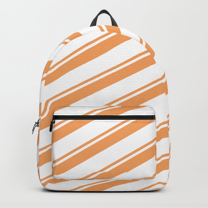 Brown & White Colored Lines/Stripes Pattern Backpack