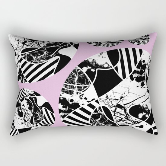 Black And White Bubbles 2 - Multi patterned, multi textured stripes, paint splats and marble on pink Rectangular Pillow