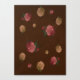 Vintage Floral Pattern with Brown Background - Grained Texture Canvas Print