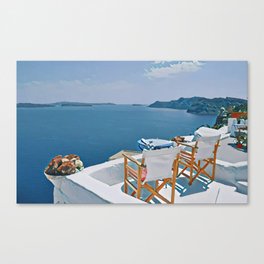 Santorini Chairs Digital Art Decorative Painting Style Canvas Print