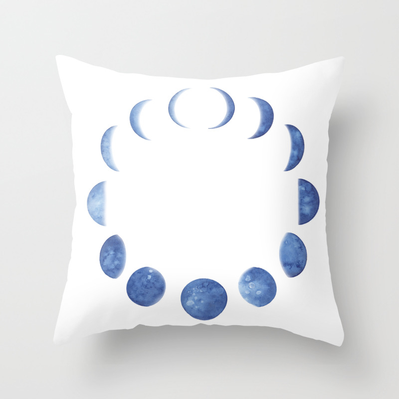 Blue Moon Phases Watercolor Painting Throw Pillow By Ccartstudio