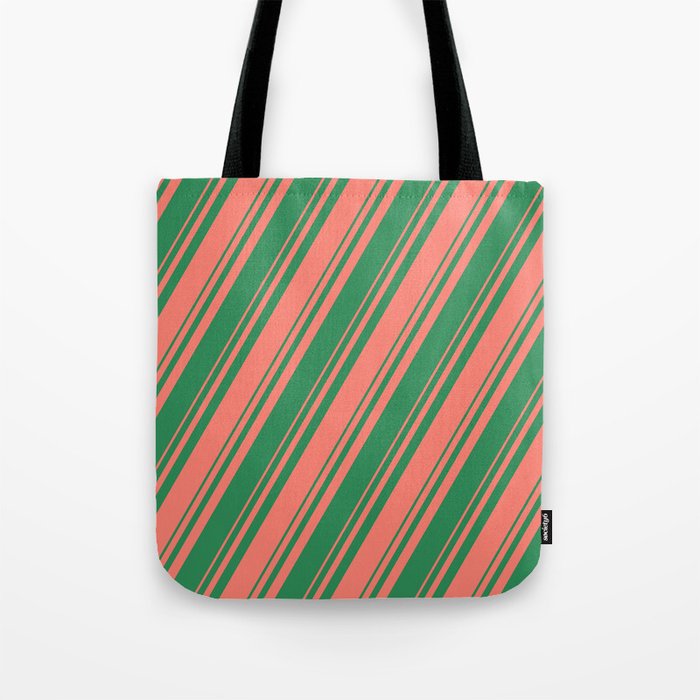 Salmon and Sea Green Colored Stripes Pattern Tote Bag