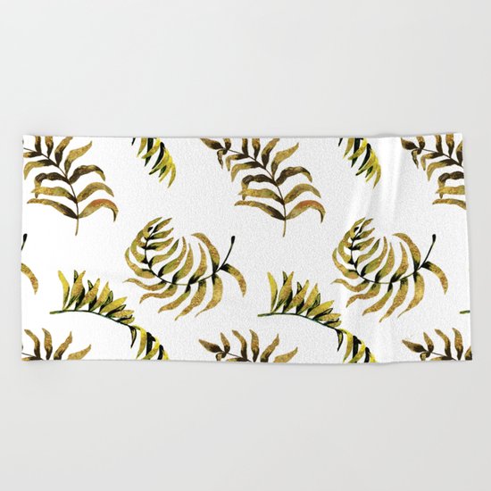 Exotic Gold Palm Leaves Pattern on #Society6 Beach Towel