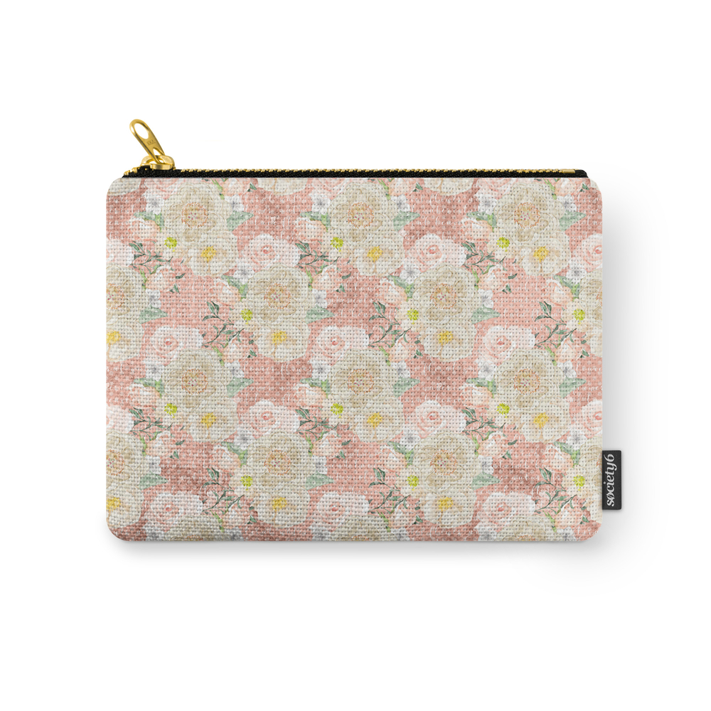 Floral Bouquet on Coral Carry-All Pouch by designsbyhafapea