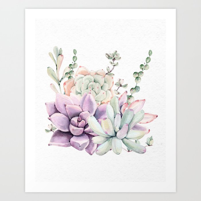 Succulents Sage + Purple Watercolor by Nature Magick Art Print