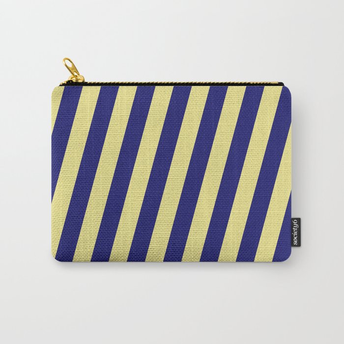 Midnight Blue & Tan Colored Striped Pattern Carry-All Pouch