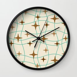 Mid Century Modern Cosmic Star Pattern 693 Beige Brown Turquoise and Cream Wall Clock