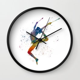 Rhythmic gymnastics in watercolor Wall Clock
