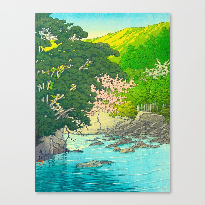 Vintage Japanese Woodblock Print Beautiful Water Creek Grey