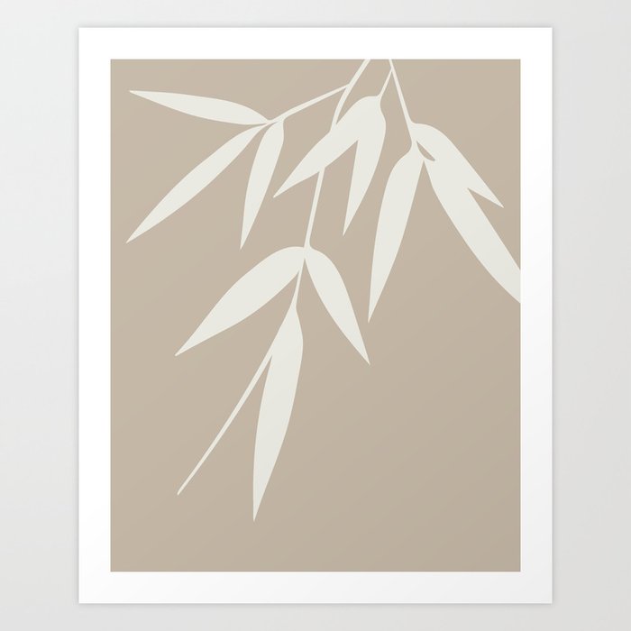 Bamboo Leaves Minimalist Botanical Boho Beige Art Print