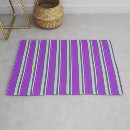 [ Thumbnail: Light Green & Dark Orchid Colored Stripes/Lines Pattern Rug ]