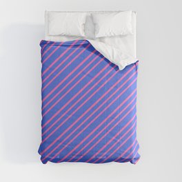 [ Thumbnail: Royal Blue & Hot Pink Colored Lines Pattern Comforter ]