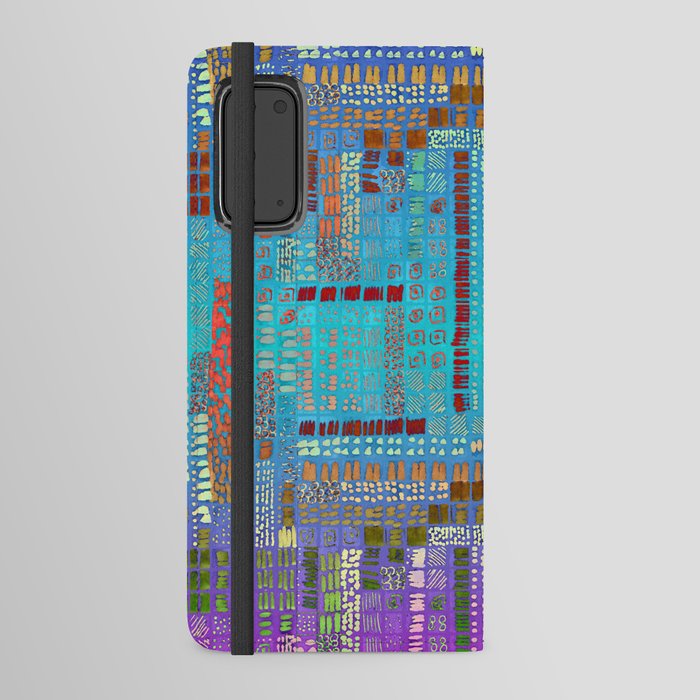 turquoise and purple batik ink marks hand-drawn collection Android Wallet Case