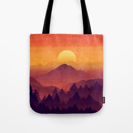 Sunset In The Misty Mountains Tote Bag