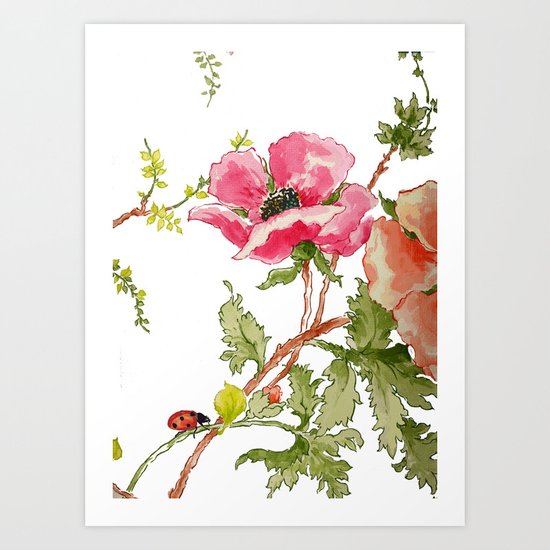 The Poppy and the Ladybug floral Art Print