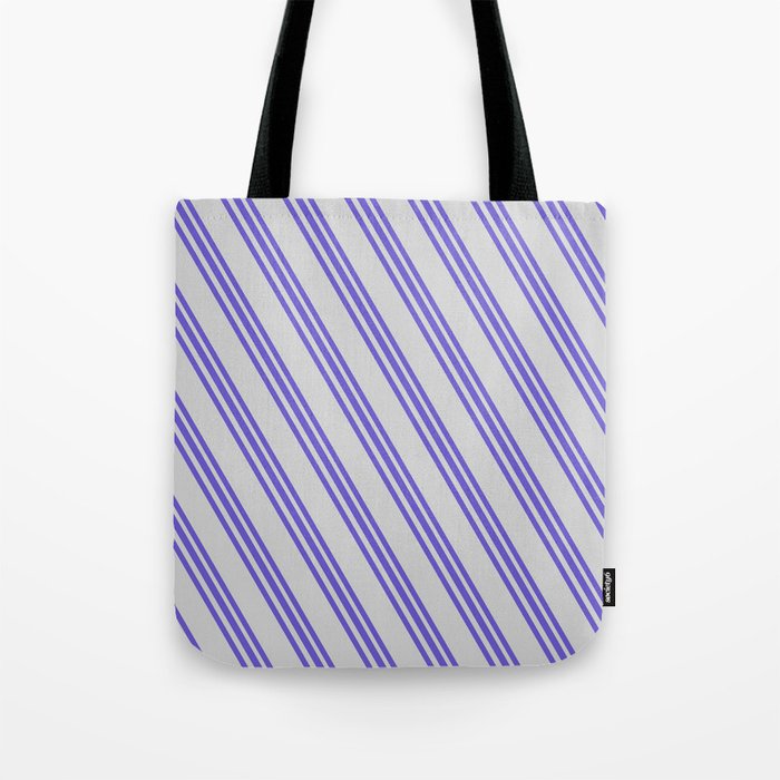 Slate Blue and Light Gray Colored Lined Pattern Tote Bag