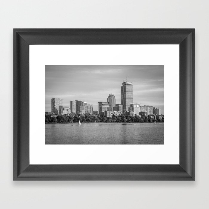 Charles River & the Boston Skyline B&W Framed Art Print