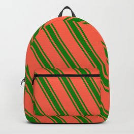 [ Thumbnail: Red & Green Colored Lines Pattern Backpack ]