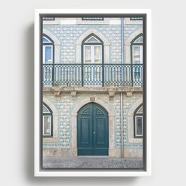 The green door nr. 27 - vintage green azulejos tiles - LIsbon Portugal travel photography Framed Canvas