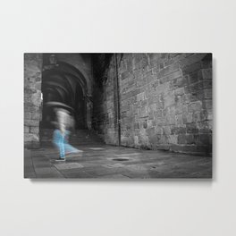 Street photography of a man in the rain in a building of the middle evo Metal Print | Alone, Dark, Photo, Rain, Street, City, Umbrella, Walllights, Architecture, Stone 