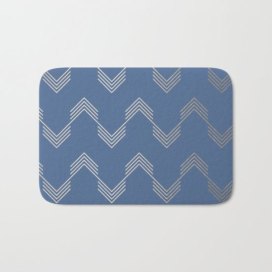 Simply Deconstructed Chevron White Gold Sands on Aegean Blue Bath Mat