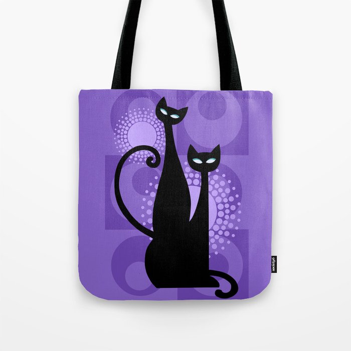 Purple Paradise Atomic Age Black Kitschy Cats Tote Bag