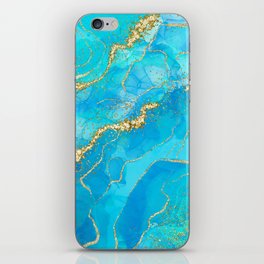 Abstract Summer Turquoise And Gold Marble Ocean Landscape iPhone Skin
