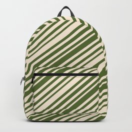 [ Thumbnail: Beige & Dark Olive Green Colored Pattern of Stripes Backpack ]