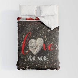 Coral rock heart on Hawaii black sand | "Love you more" Comforter