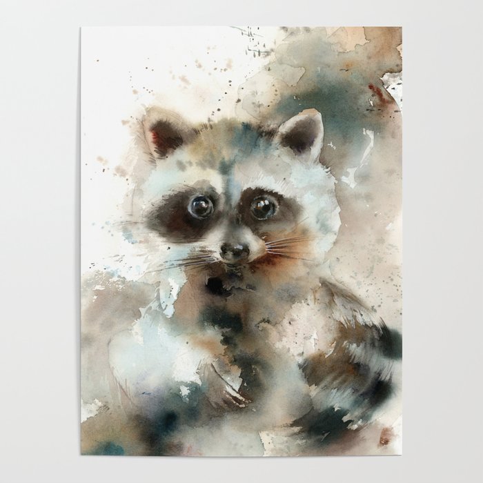 Racoon Colorful Watercolor Loose Style Painting Poster