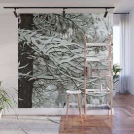 Snow On Branches White Winter Landscape Wall Mural