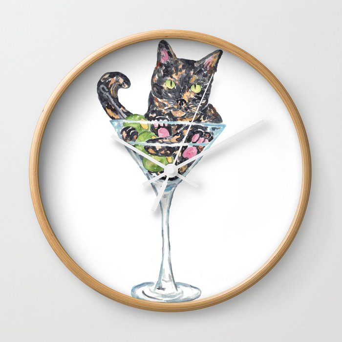  Cat drinking martini Painting Kitchen Wall Clock