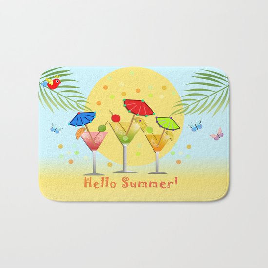 Hello Summer, vector illustration with text Bath Mat