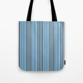 [ Thumbnail: Dim Gray and Light Sky Blue Colored Striped/Lined Pattern Tote Bag ]