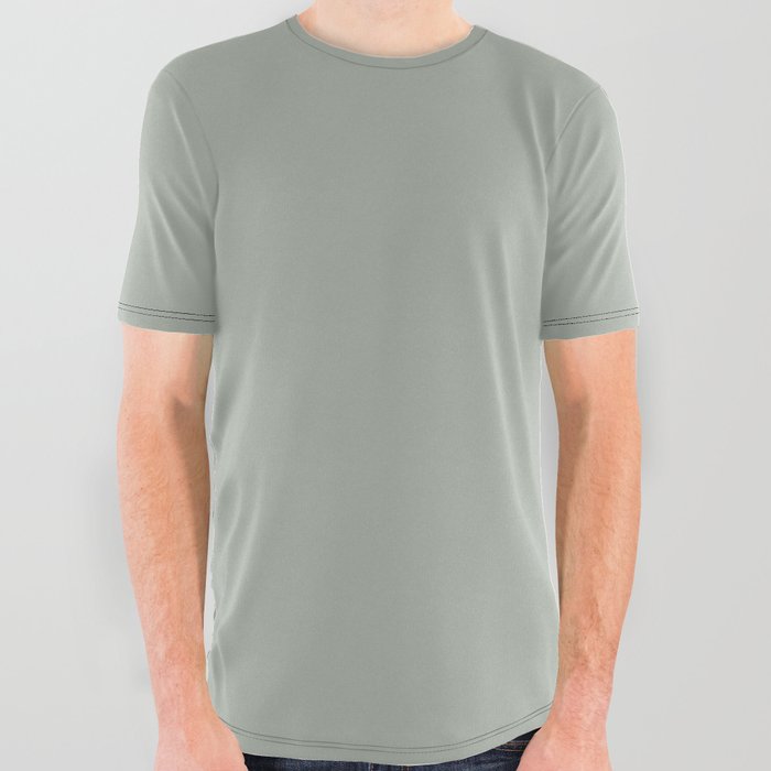 Medium Green Gray Solid Color Pairs PPG Light Drizzle PPG1033-4 - All One Single Shade Hue Colour All Over Graphic Tee