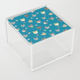 Cats with Paws Pattern/Hand-drawn in Watercolour/Blue Stripe Background Acrylic Box