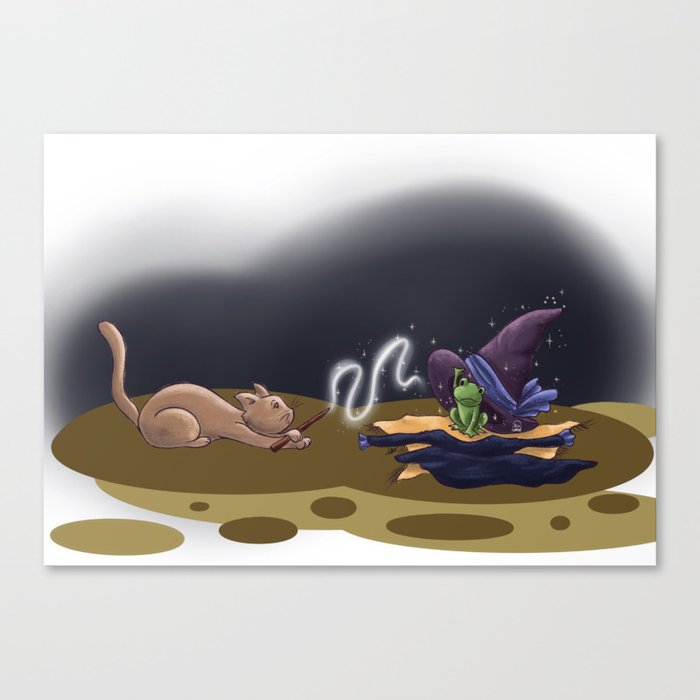 Halloween cat and frog Canvas Print