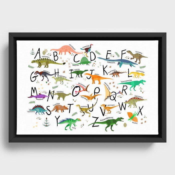 Colorful dinosaur alphabet Framed Canvas