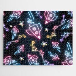 Neon Star and Spaceship Doodle Jigsaw Puzzle
