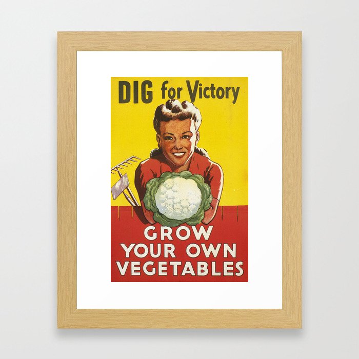 Vintage Advertising Poster - Dig for Victory, Grow Your Own Vegetables - Vintage Produce Food Poster Framed Art Print