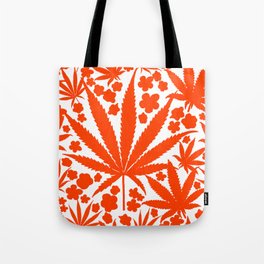 Mid-Century Modern Cannabis And Flowers Red Tote Bag