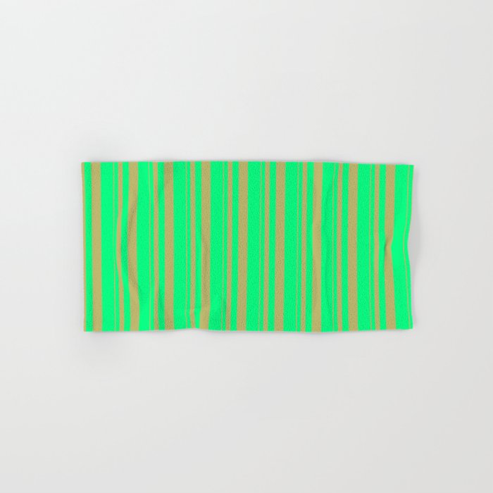 Dark Khaki and Green Colored Stripes/Lines Pattern Hand & Bath Towel