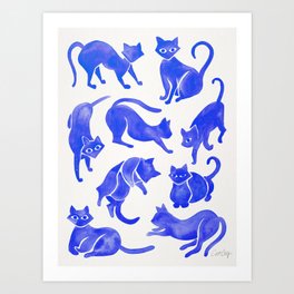 Cat Positions – Blue Palette Art Print