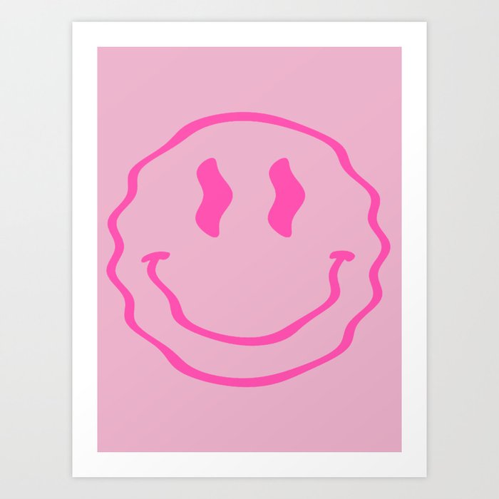 Pink Wavy Smiley Face Aesthetic II Art Print