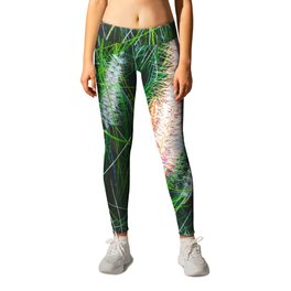 green grass field with grass flowers background Leggings