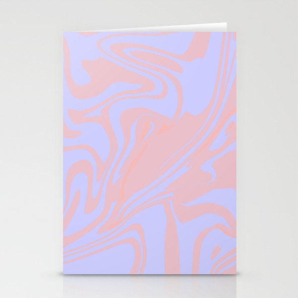 Periwinkle Blue And Blush Rose Pink Liquid Marble Abstract Pattern Stationery Cards