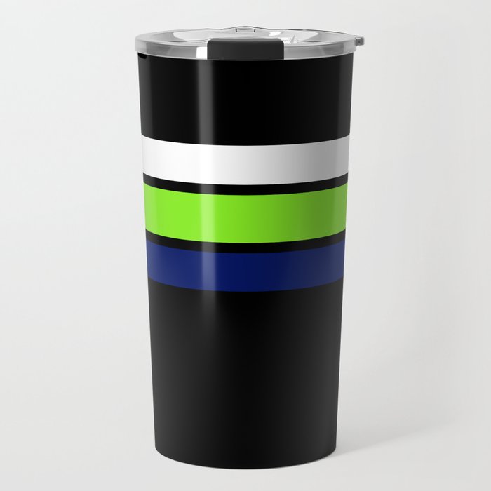 Team colors....Neon green .navy and white on black Travel Mug