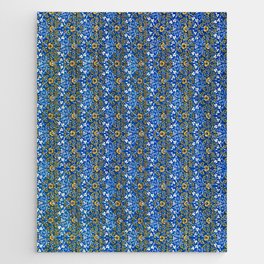 William Morris green, yellow, and blue eyebright pattern textile 19th century floral print for duvet, pillow, wallpaper, curtains, canvas and home and wall decor Jigsaw Puzzle