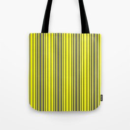 [ Thumbnail: Yellow and Dim Grey Colored Stripes/Lines Pattern Tote Bag ]
